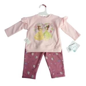 Disney Baby Princess Belle 2-Piece Sweatshirt Pants Outfit Floral Ruffle 12M